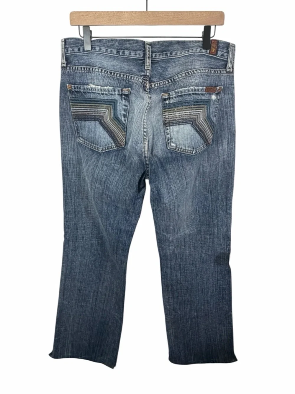 7 For All Mankind True Vintage Distressed Bootcut Low Rise Blue Denim Jeans - Picture 2 of 9